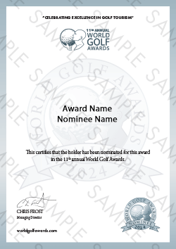 World Golf Awards Nominee Certificate